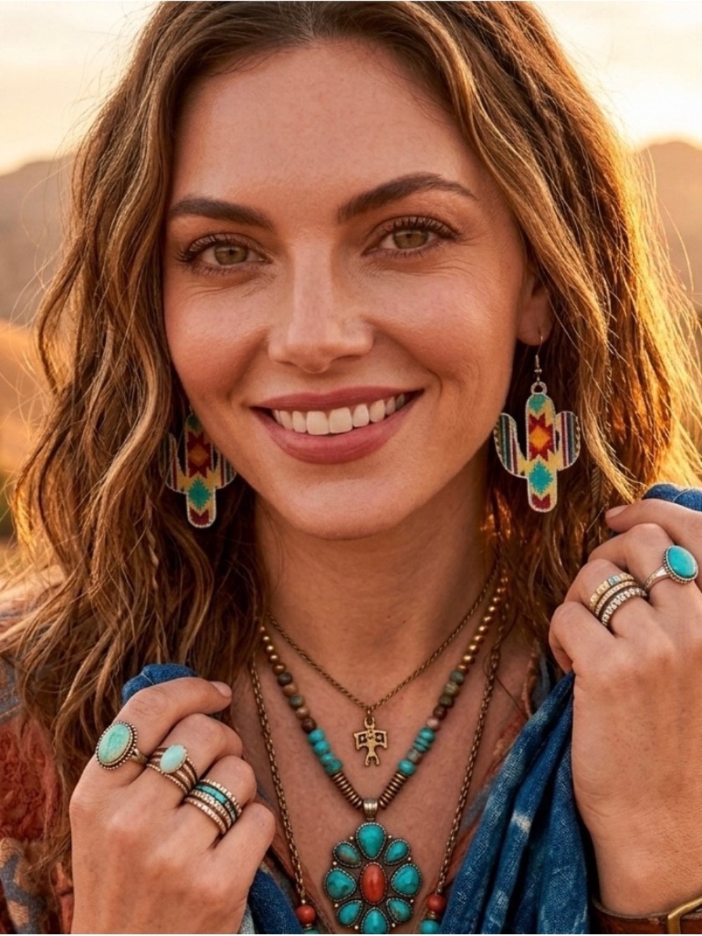 Cactus earrings southwestern boho dangle Aztec tribal desert jewelry